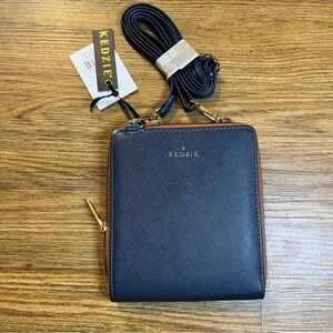 Kedzie Navy Blue Best Little Crossbody Bag Saffiano Vegan Leather NWT- Flaw